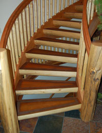 curved log stairs